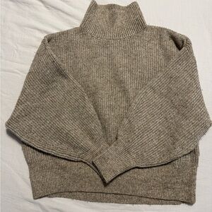 H&M Women's Taupe Ribbed Cropped Turtleneck Sweater